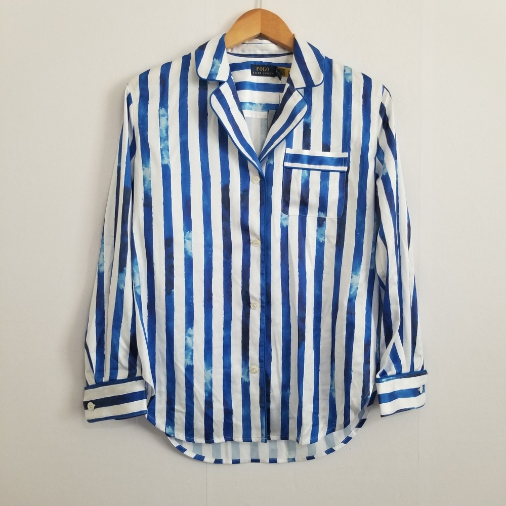Blue and White Striped Women's Top
